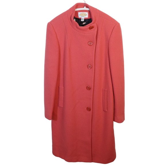 Talbots Jackets & Blazers - TALBOTS Bright Coral Pink Wool Blend Midi Length Button Up Coat Size 16